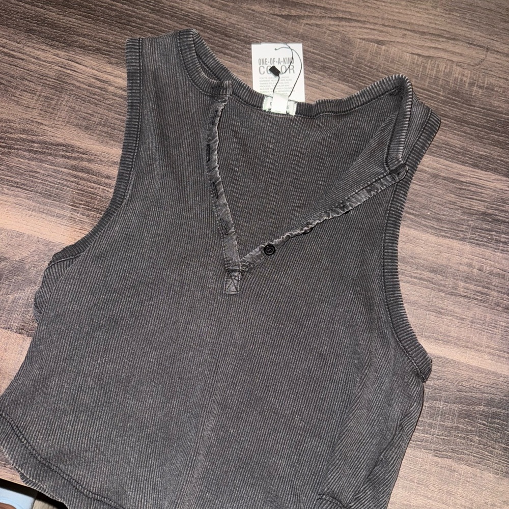 Garage Charcoal Ribbed Tank Top